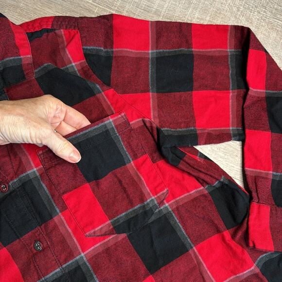 STARS ABOVE Women’s Red Plaid Flannel Button Front Long Sleeve Sleep Shirt - Picture 5 of 7